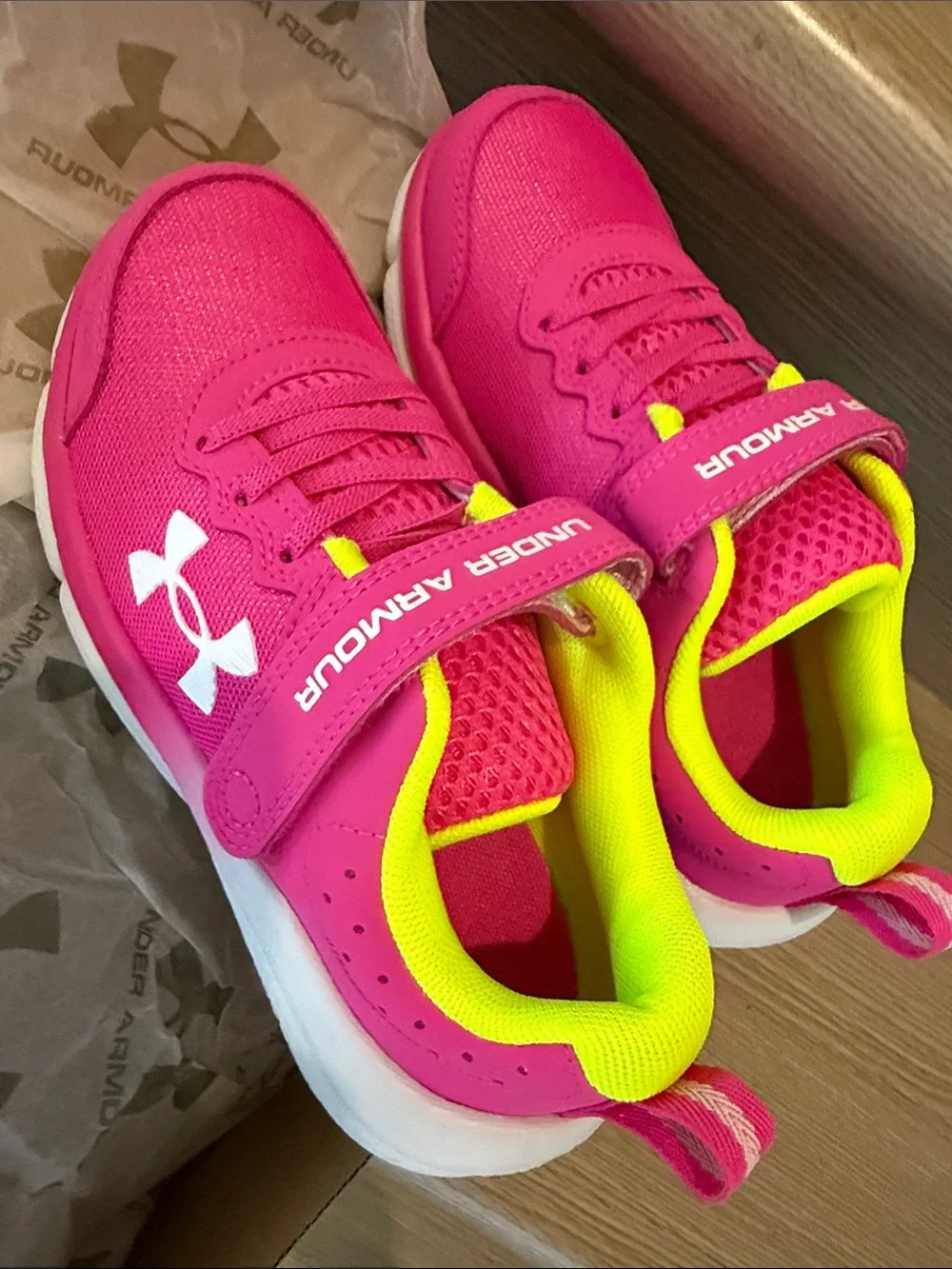 Under Armour Hot Pink & Neon Yellow Kids' Size 1Y Athletic Sneakers